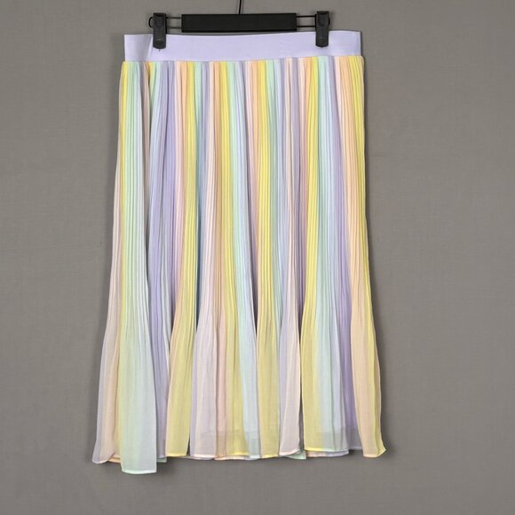 torrid Dresses & Skirts - Torrid Pastel Pleated Midi Skirt Rainbow Stripe Chiffon Overlay Size 00 XS Plus